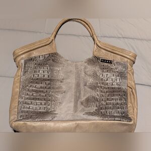 L.A.M.B. Tan and Gray Tote Bag with Two-Tone Design. NEW. Dust Cover Incl.